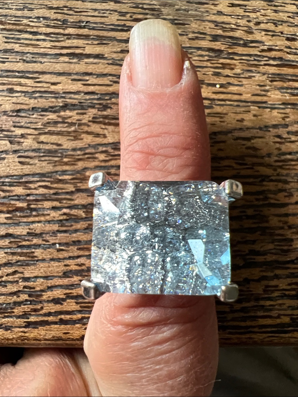 Park Lane Noelle Ring Light Blue Rectangle Accent Crystals Silver Tone Size 6.75